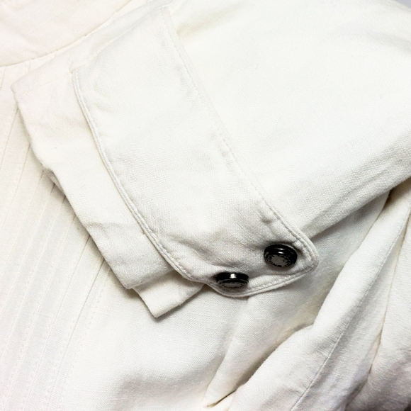 Tahari Arthur S. Levin Womens Off White Linen Petite Jacket Snap Closure Sz 8P - Picture 7 of 9